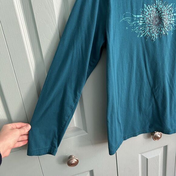 Tek Gear Womens Y2K Teal Graphic Long Sleeve T-Shirt XL - Picture 4 of 8